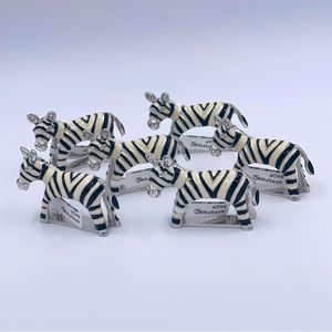 Set of 6 St. John Home Rhodium-plate Enamel Safari Zebra Napkin Rings